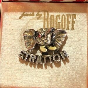 Jewels by Borgoff Vintage Elephant Clear and Red Rhinestone Stratton Brooch